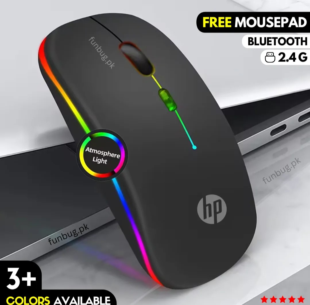 Ergonomic Gaming RGB Wireless Optical Mouse Dual Mode Bluetooth Feature and Rechargeable Battery With Premium Quality